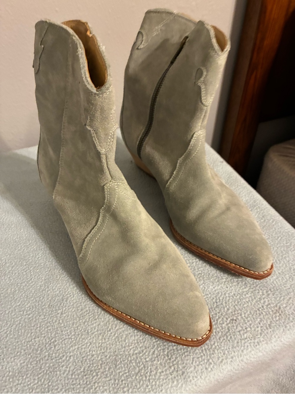 Free People Light Gray Suede Western Ankle Boots